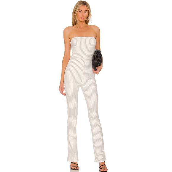 Superdown Kristina Jumpsuit in White Stripe NWT Size Small - Picture 1 of 3